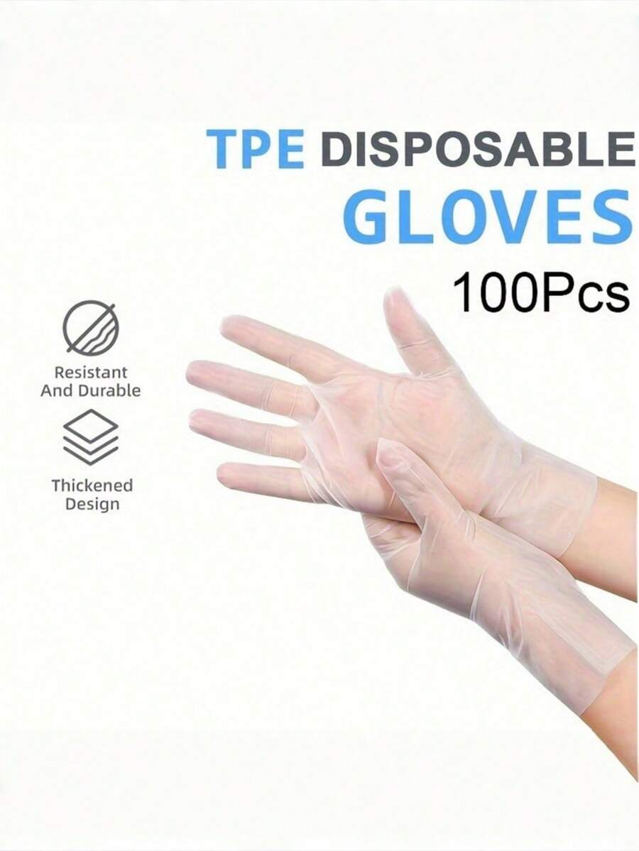 50/100/200PCS TPE Gloves Transparent Thickened Powder Free Anti Static For Kitchen Household Cleaning Pet Care Beauty Hairdressing Painting Home Supplies - White - View 1