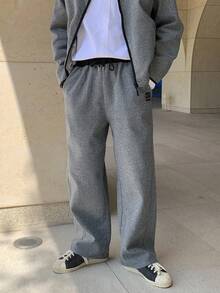 DAZY Men's Autumn Letter Embroidery Textured Fabric Elastic Waist Pants And Pullover Sweatshirt Set Business Attire