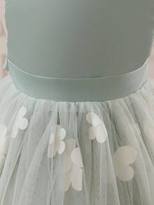 Glamorique Kids 圣诞女婴连衣裙、派对礼服、圣诞老人连衣裙、新年连衣裙、女婴生日连衣裙、婚礼礼服、秋季女婴服装、圣诞儿童舞蹈连衣裙、女婴公主裙、花童生日派对婚礼节日连衣裙、缎面质感面料连衣裙、无袖浅绿色下摆、立体花卉网纱雪纺连衣裙、中东、欧美风格、后背系带祝福蝴蝶结 - 綠色 - 查看 5