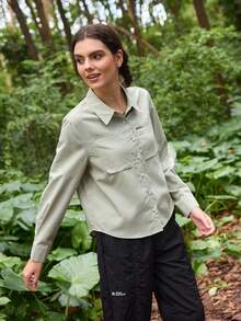 SHEIN In My Nature 女士休闲百搭纯色长袖户外衬衫