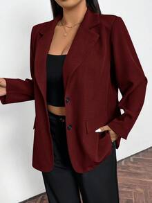 Firerie 大码年轻女性简约通勤灰色格纹宽松长袖西装外套 红色西装外套 女士西装外套 女士短款西装外套 酒红色女士套装 女士西装外套 酒红色女士西装外套 - 酒紅色 - 查看 4