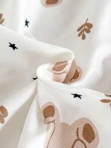 SHEIN Baby Girls/Boys Soft & Comfortable Milk Silk Fabric Romper, Cute Cartoon Bear, Leaf, Star Print, Brown Contrast Trim, Classic Lapel Collar Long Sleeve Jumpsuit, Casual Loungewear Baby Clothes Baby Pajamas Newborn Clothes Cotton Newborn Pajamas Baby Pj Set Fall Winter - Apricot - View 6