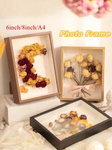 SHEIN 1 pièce Cadre photo en bois transparent Plexiglas profondeur de 3 cm Cadre creux Décoration maison DIY 6 pouces/8 pouces/A4 Cadre photo