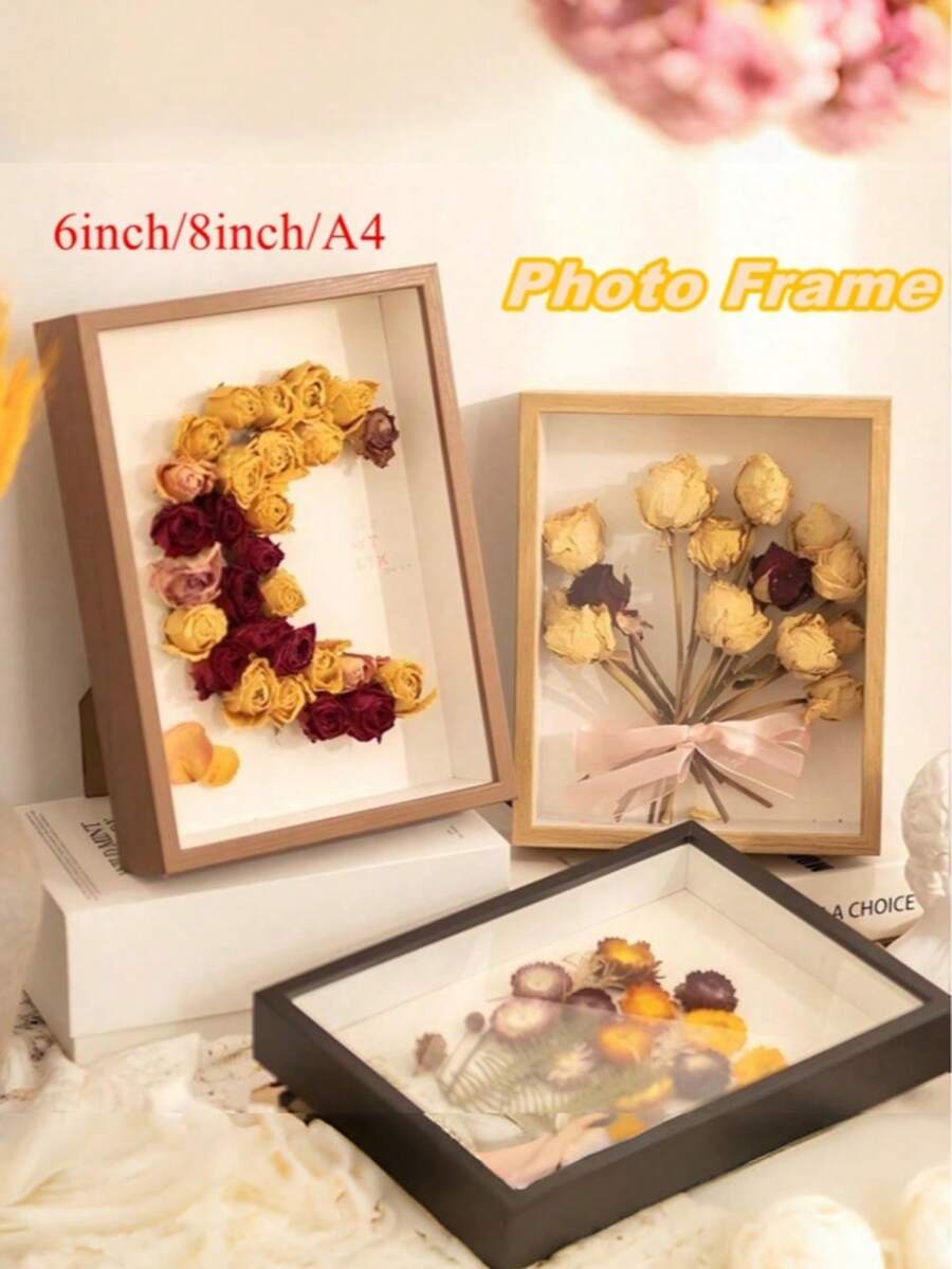 SHEIN 1 pièce Cadre photo en bois transparent Plexiglas profondeur de 3 cm Cadre creux Décoration maison DIY 6 pouces/8 pouces/A4 Cadre photo