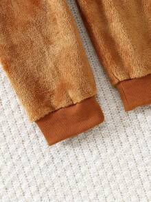 SHEIN Playful Pals Cute Round Neck Plush Baby Boy Outfit Fall Winter - Mocha Brown - View 6