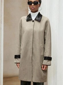 Aveloria Modichic Abrigo de longitud media con parches de piel sintética y tweed - Multicolor - Ver 5