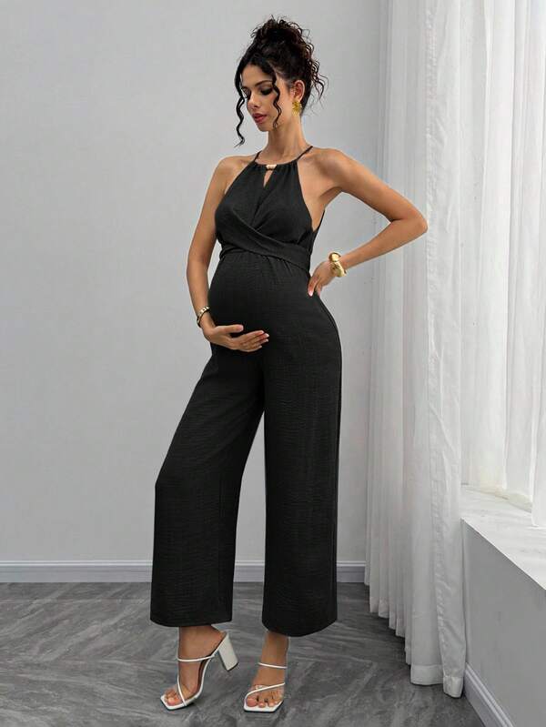 Momance 孕妇木珠吊带蝴蝶结连体裤