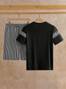 Manfinity NXTstreet Bộ 2 áo thun tay ngắn Raglan dệt kim chắp vá thường ngày cho nam kèm quần short cạp rút - Nhiều màu - Xem 2