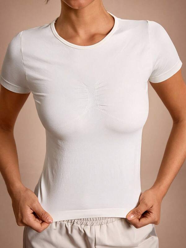 Easithlete Women's Solid Color Round Neck Short Sleeve Casual Outdoor T-Shirt