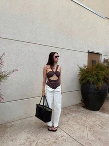 Aralina Bộ đồ bơi một mảnh màu đen khoét hở vai dành cho kỳ nghỉ dưỡng - màu nâu - Xem 11