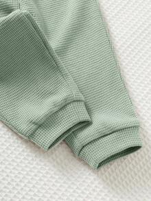 Cozy Pixies 2pcs Baby Boy Letter Print Soft Knit Crew Neck Long Sleeve Sweatshirt And Elastic Waist Jogger Pants Set - Mint Green - View 6