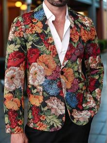 Manfinity AFTRDRK 男士花卉提花翻领长袖西装外套和裤子休闲套装花卉西装男士男士西装外套和裤子花卉男士西装男士派对装晚宴装男士 - 彩色 - 查看 4