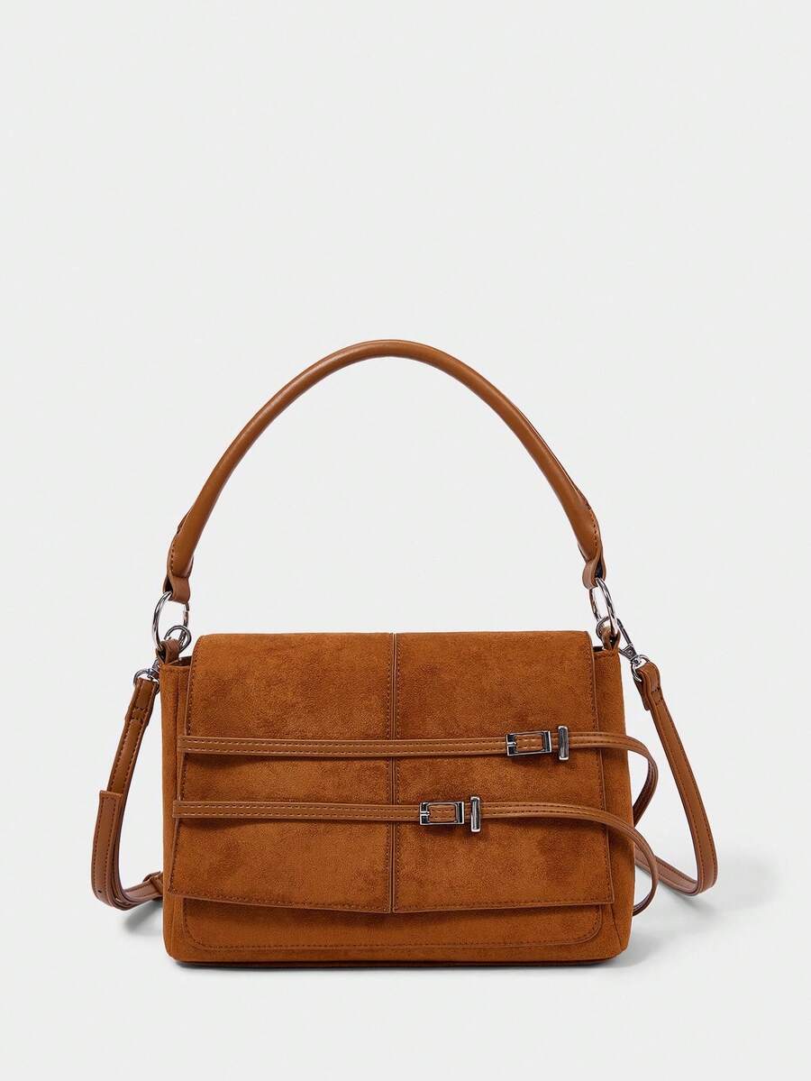 SHECARRY Women's Adjustable Buckle Design Fashion Handbag For Daily Use - Brown - View 1