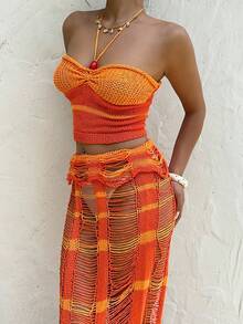 Lyxana Women's Sleeveless Cropped Halter Neck Sweater Two Pieces Set, Fashionable & Versatile - Multicolor - View 3