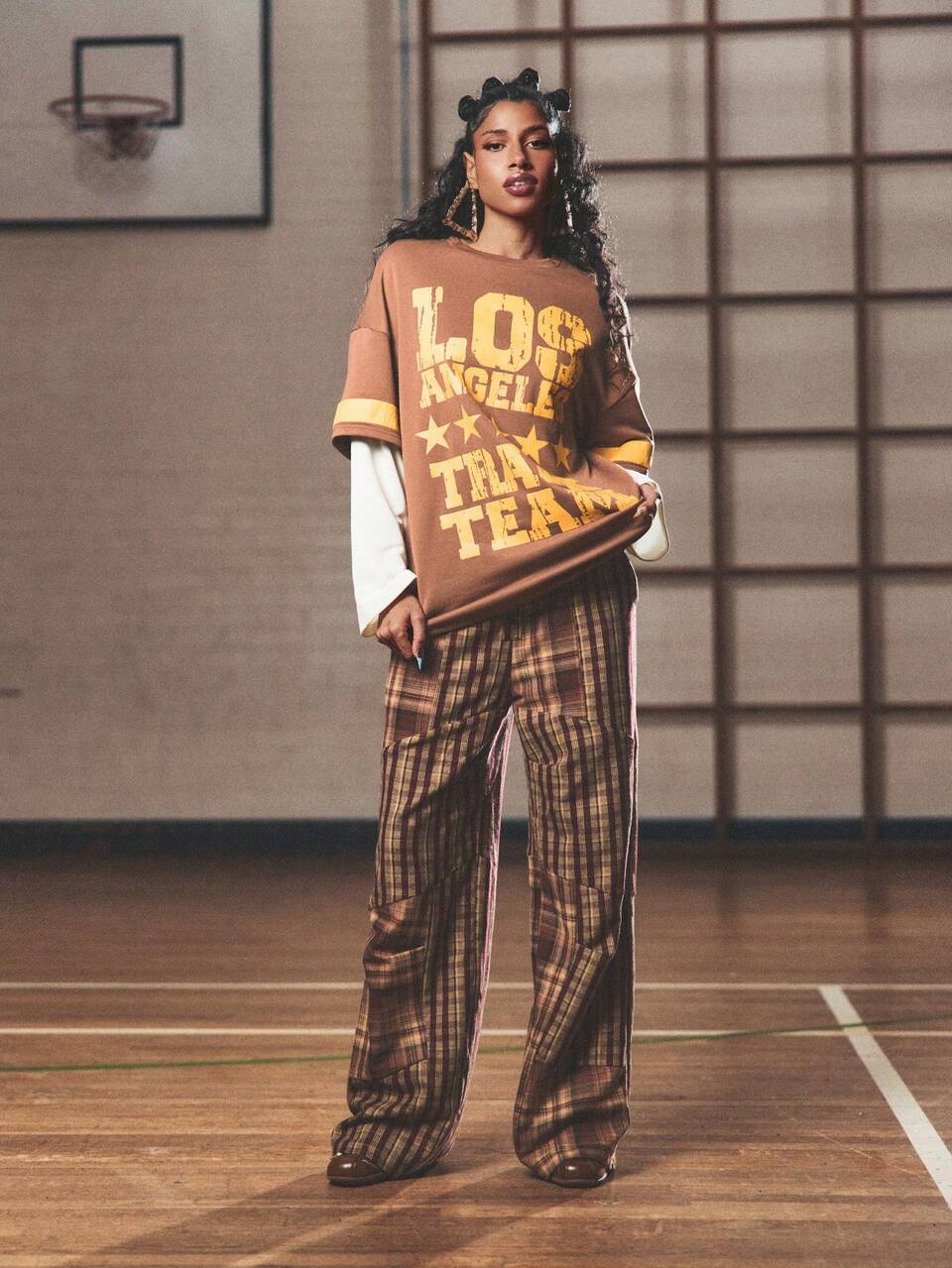 SUMWON WOMEN Plaid Patchwork Palazzo Pants With Button Front