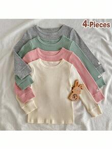 Loomiva 4 Stücke/Set Baby- und Kleinkind Tops Set in unifarbener Passform, bequem und alltagstauglich, unisex