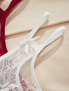 Charlaine 3 piezas/paquete Bragas tipo tanga de mujer con lazo de encaje y talle bajo