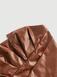 Firerie 女士优雅秋冬 PU 不对称紧身肩上衣，适合日常生活、通勤、约会和万圣节、圣诞节 - 棕色 - 查看 3