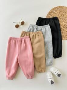 SHEIN Babygirl 休闲纯色松紧腰裤，适合秋冬 - 彩色 - 查看 2