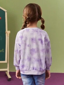 SCOOBY-DOO X SHEIN 少女卡通紫色縮染印花運動衫，春秋時裝可愛甜美休閒上衣 - 彩色 - 查看 4