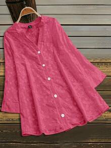 Linhara Women's Versatile 3/4 Sleeve Embroidered Shirt Collar Cardigan, Elegant For Commuting, Spring/Summer/Autumn