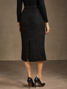 MOTF PREMIUM MINIMALIST FASHION ELEGANT STRAIGHT SKIRT - Black - View 3