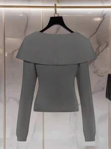 Franclia Áo khoác cardigan nữ cổ chữ thập màu trơn tay raglan cài nút kim loại thời trang tối giản - Xám - Xem 2