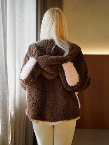 Sweetina Women's Fluffy Jacket With Cute Koala Ears, Adorable & Sexy In Fall/Winter - Coffee Brown - View 2