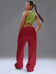 MUSERA Distressed Wide Leg Baggy Joggers Cosy Cute Casual Basic Fall Autumn Everyday Winter Christmas Lounge Thanksgiving - Burgundy - View 1