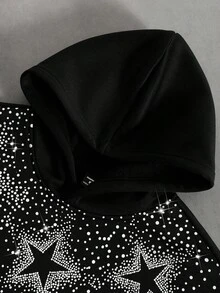 Manfinity Roghcode Men's Y2K Gothic Thermal Lined Hoodie,Black And Silver Star Rhinestone & Foil Print,Autumn,Streetwear,City Break Fall/Winter Glowmode Gift For Him - Black - View 5
