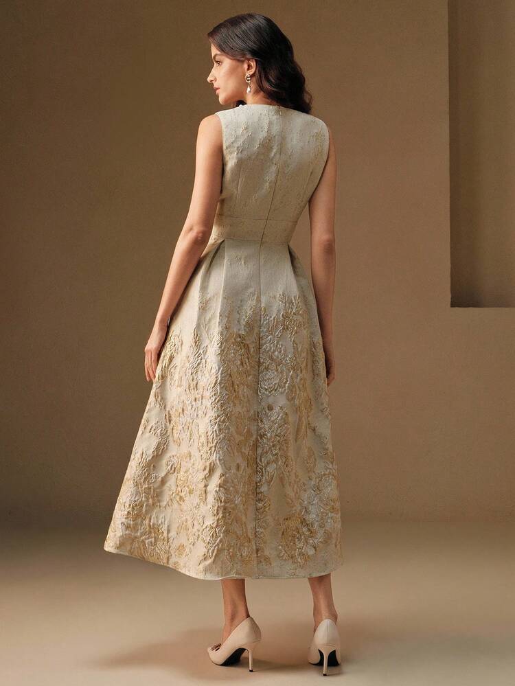 手作りビーズ付き テクスチャー フローラル 生地 エレガントなロマンチックな女性用ロングドレス