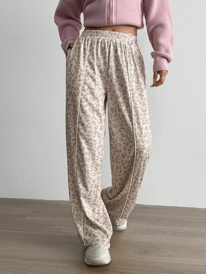 Aidyla Kontrast-Farbblock Leoparden-Muster Mode Sport Lässig Jogginghose