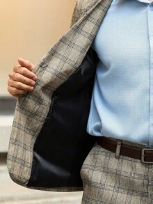 Manfinity Bizformal 男士格子西装套装 - 夹克和裤子 男士格子西装 男士西装外套和裤子 男士套装 男士套装 男士正装套装 男士两件套西装 男士西装 棕色 - 卡其色 - 查看 6