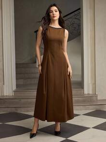 ZEYLAH Sleeveless Rhinestone Decor Waist Cincher Elegant Long Dress