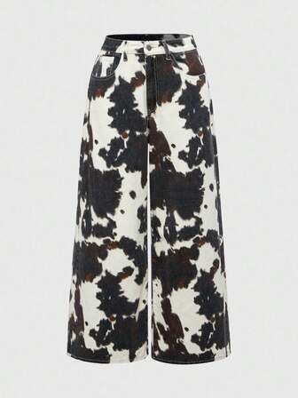 Hippie Women's Patterned Pocket Wide Leg Loose Casual Jeans