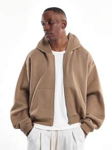 Áo Hoodie dáng rộng có khóa kéo SUMWON trơn - màu nâu - Xem 6