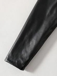 Áo khoác da giả dáng rộng có mũ trùm đầu dày, thắt eo cho bé gái tuổi mới lớn, phù hợp mặc hàng ngày, mùa thu/đông - màu đen - Xem 6