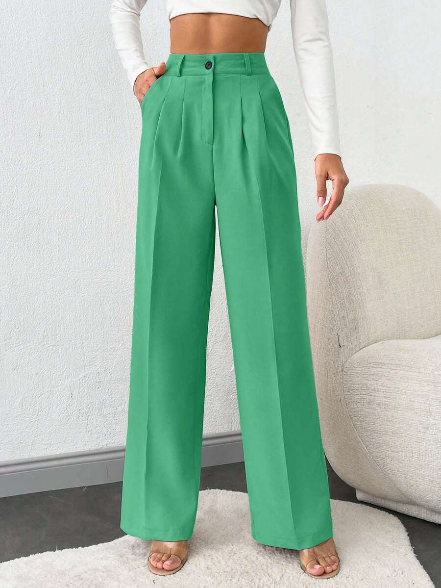 SHEIN Tall Pantaloni a vita alta con pieghe e gamba ampia per donna, taglia alta