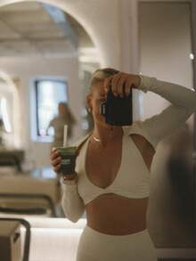 Aralina Leisurewear Pastel Pink Supportive Deep-V Active Twist Crop Top With Bag - White - View 14