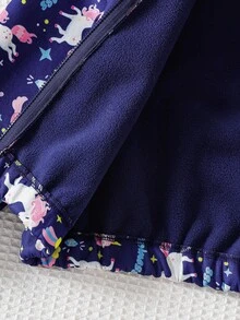 小女孩连帽拉链夹克，可爱俏皮的独角兽设计，保暖内衬，适合度假