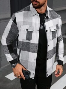 Manfinity Homme 男士格子休闲夹克，时尚百搭简约风格 - 彩色 - 查看 6