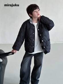 1pc Boys' Quilted Diamond Pattern Casual Padded Coat Fall Winter - Black - View 6