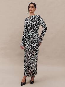 Modelyn Elegant Leopard Print Metal Buckle Dress For Women - Multicolor - View 4
