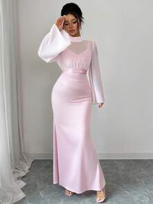 Elenzga Vestido de tirantes suelto de unicolor con chal de malla, conjunto de dos piezas elegante, de moda, cómodo, encantador y retro para vacaciones, para mujer - Rosa - Ver 5
