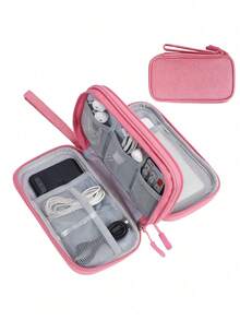 1 件防水电子收纳袋，多层固定收纳袋，多拉链旅行便携收纳袋 - 完美适合 U 盘、硬盘、耳机、波西米亚风 - 藕粉色 - 查看 9