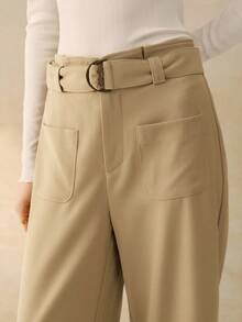 INAWLY Calça feminina casual cor sólida versátil com cinto solto