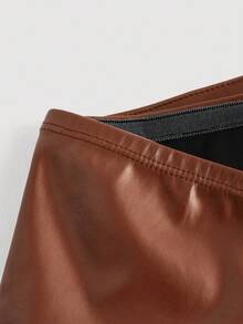 Firerie 女士优雅秋冬 PU 不对称紧身肩上衣，适合日常生活、通勤、约会和万圣节、圣诞节 - 棕色 - 查看 6