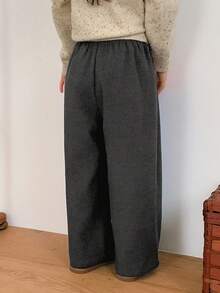 DAZY Young Girls Korean Style Woolen Wide Leg Casual Pants, Autumn/Winter - Grey - View 5