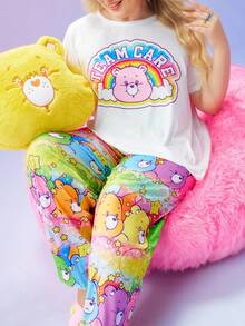 SweetSlumber X Carebears 大码夏季可爱卡通熊印花短袖上衣和裤子睡衣套装 - 彩色 - 查看 1