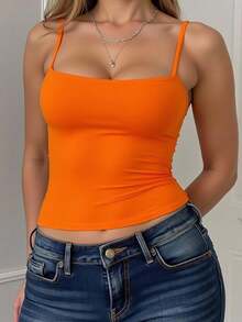 Zyxie 女式纯色修身休闲百搭吊带背心，夏季 - 橘色 - 查看 4